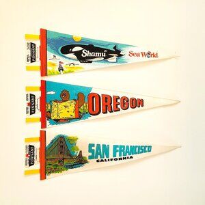 1970s Felt Pennants, New Old Stock, Sea World 'Shamu', Oregon, San Francisco, US